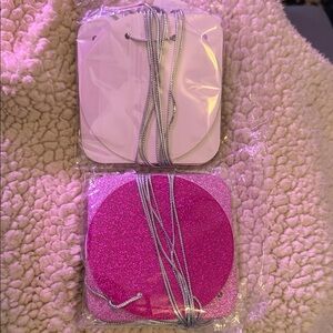 Pink Glitter Tags with silver strings